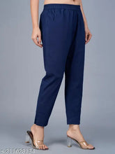 Navy blue and black cotton trouser pants, solid pattern, 2-pocket design for women, sizes 28-38 inches (India origin)